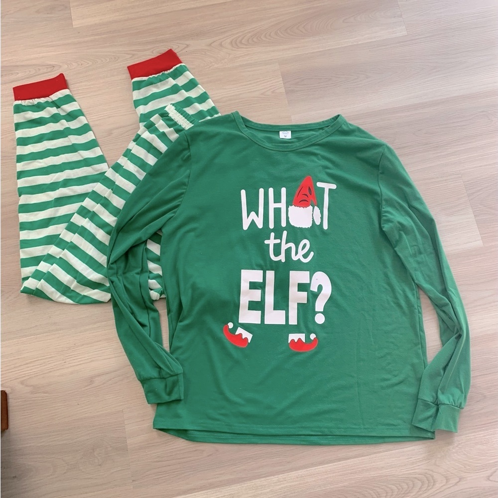 Elf Pajamas “What the elf” 2 Piece Set M Christmas Holiday Festive Lounge